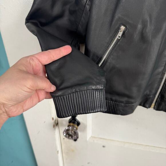 MNG SUIT MANGO 100% Genuine Sheep Leather Bomber Jacket Exposed Silver Zippers S - Picture 10 of 16